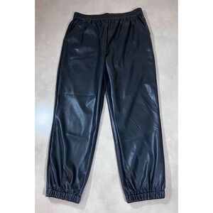Johnny Was Women Medium‎ Vegan Black Faux Leather Jogger Pants Goth Tapered